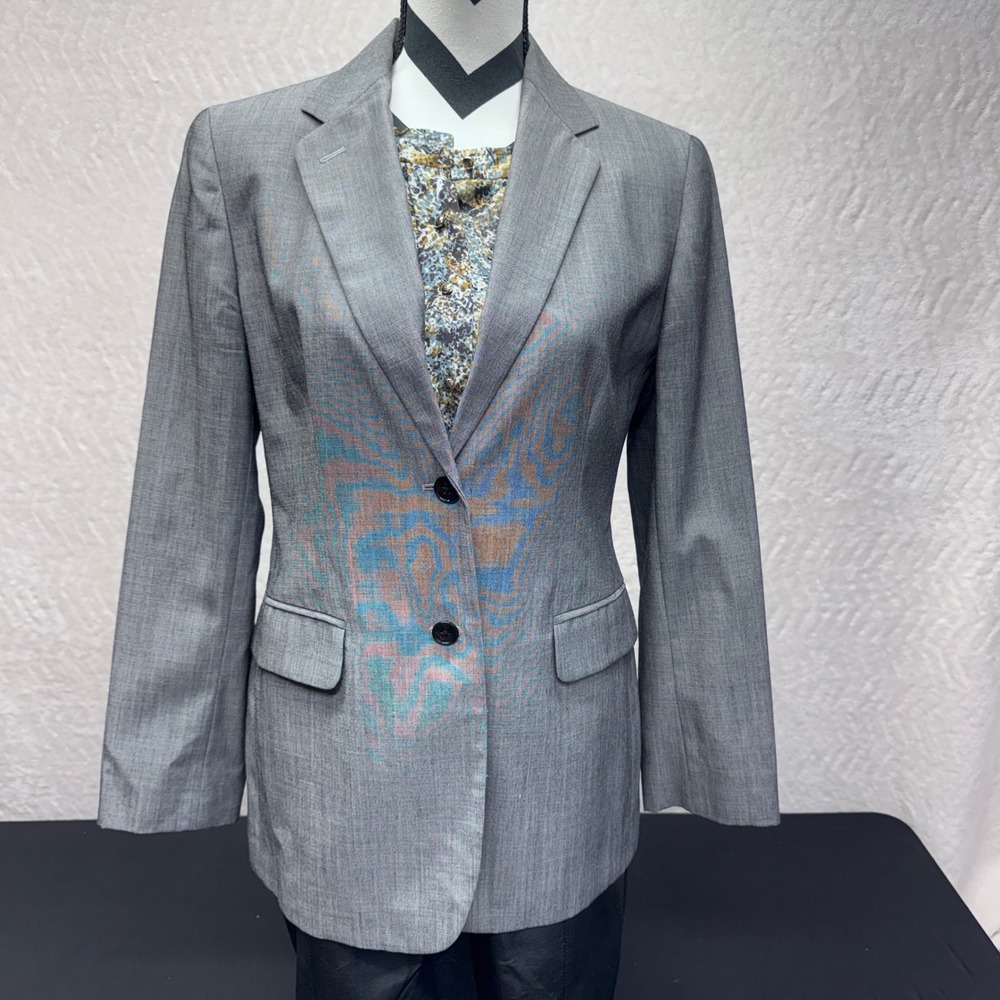 Lauren Ralph Lauren Petite Gray Wool Blend Two Button Blazer Jacket 8P